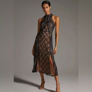 NWT Anthropologie Structured Midi Dress Black Lace